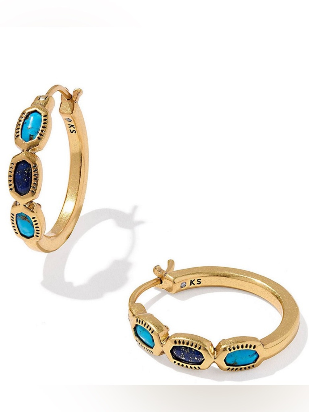 Kendra Scott Gold Hoop Earrings with Turquoise and Lapis Accents